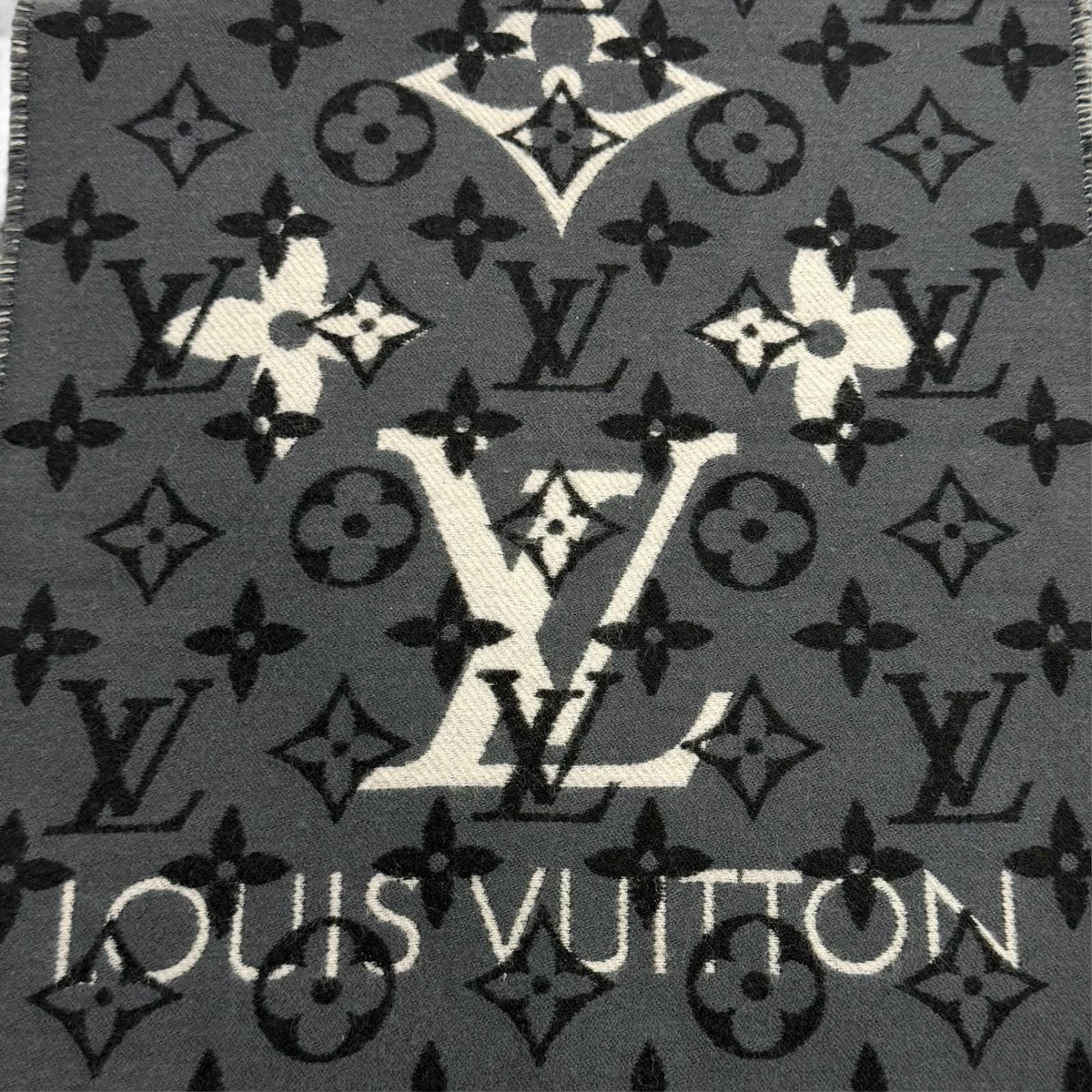 Louis Vuitton Echarpe All You Need Wool Silk Blend Monogram Scarf Gray — view 5