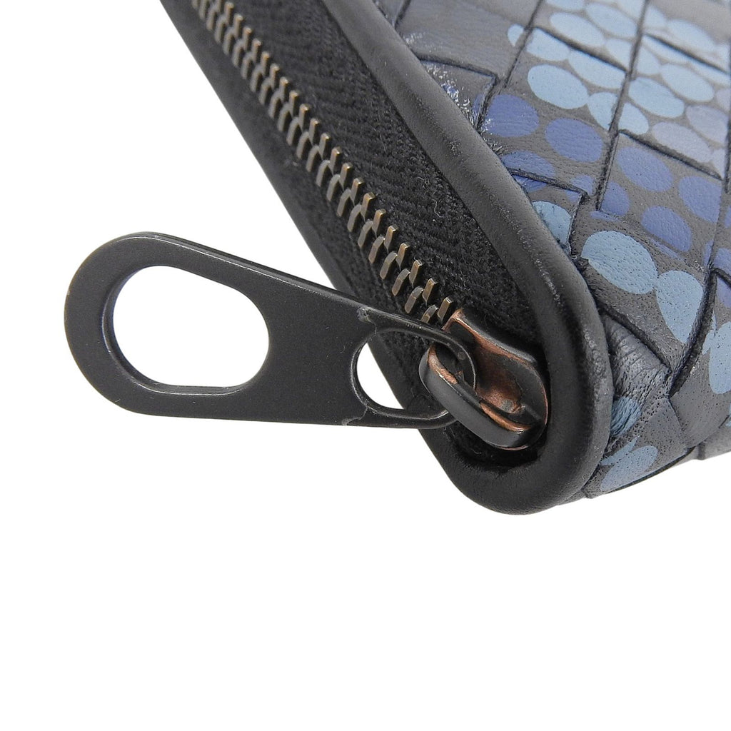 Bottega Veneta Intrecciato Round Zip Leather Wallet Navy Black — view 8