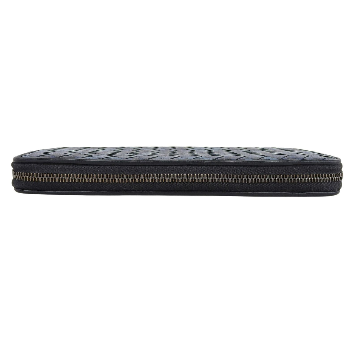 Bottega Veneta Intrecciato Round Zip Leather Wallet Navy Black — view 4