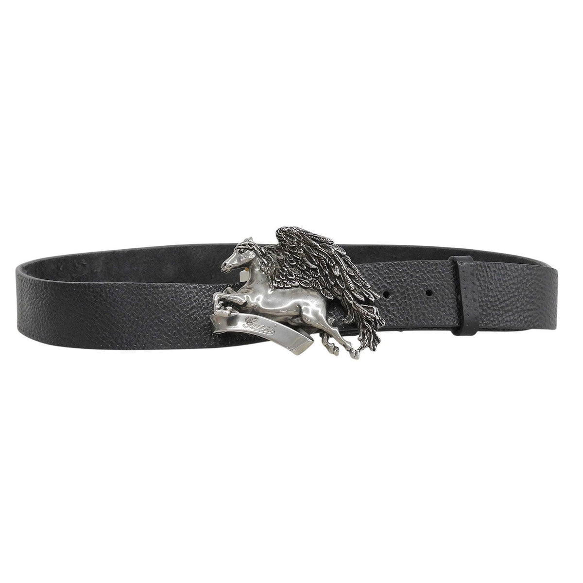 Gucci Pegasus Buckle Leather Belt Black Silver — view 2