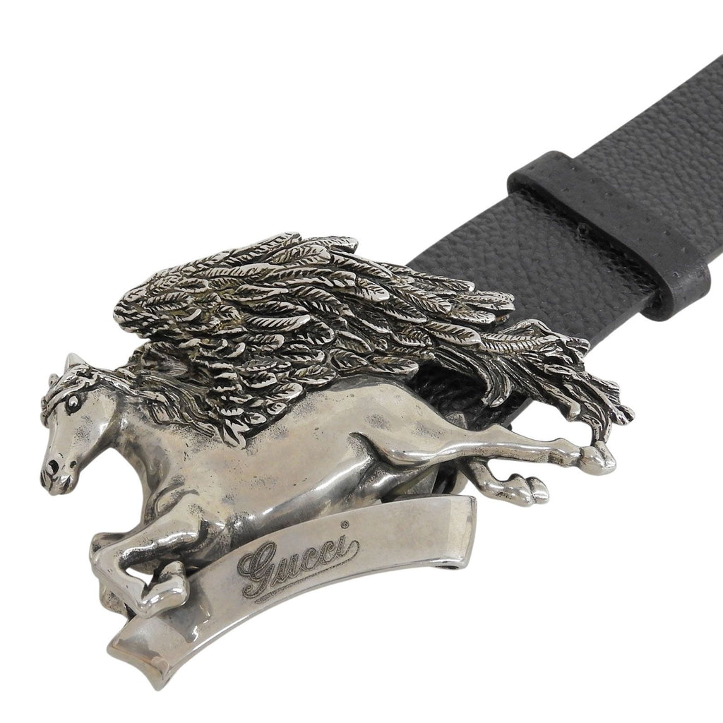 Gucci Pegasus Buckle Leather Belt Black Silver — view 4