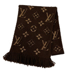 Louis Vuitton Logomania Scarf Shine Wool Silk Brown with Fringe