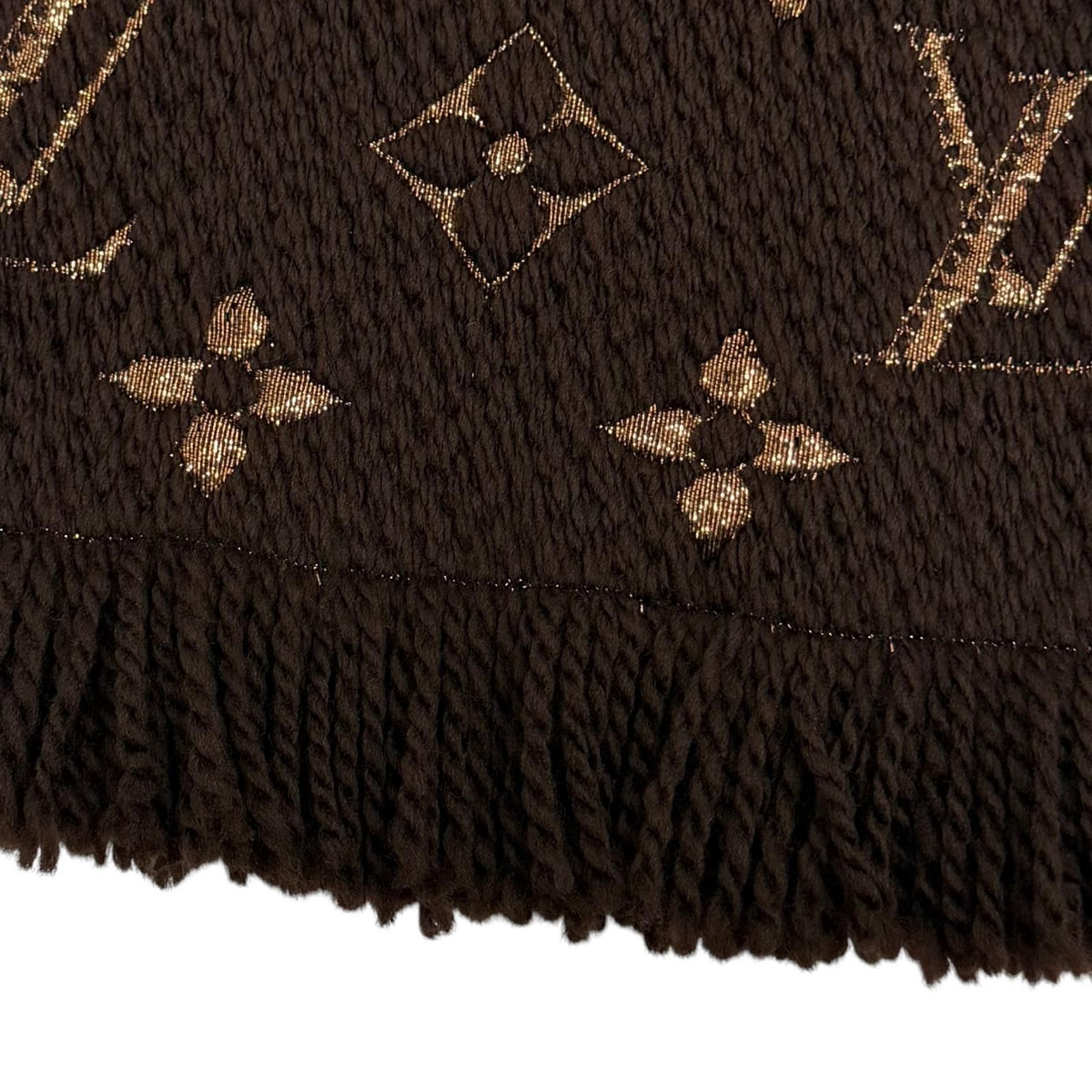 Louis Vuitton Logomania Scarf Shine Wool Silk Brown with Fringe — view 5