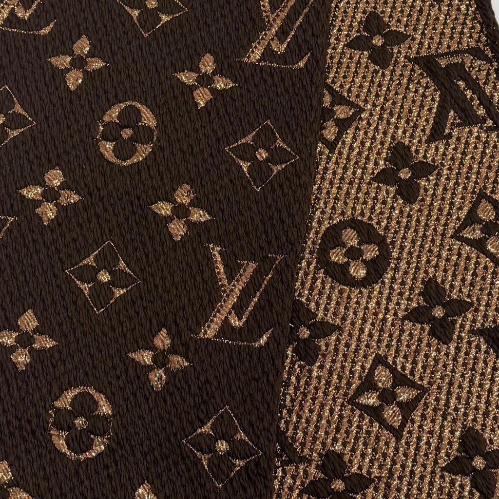 Louis Vuitton Logomania Scarf Shine Wool Silk Brown with Fringe — view 4