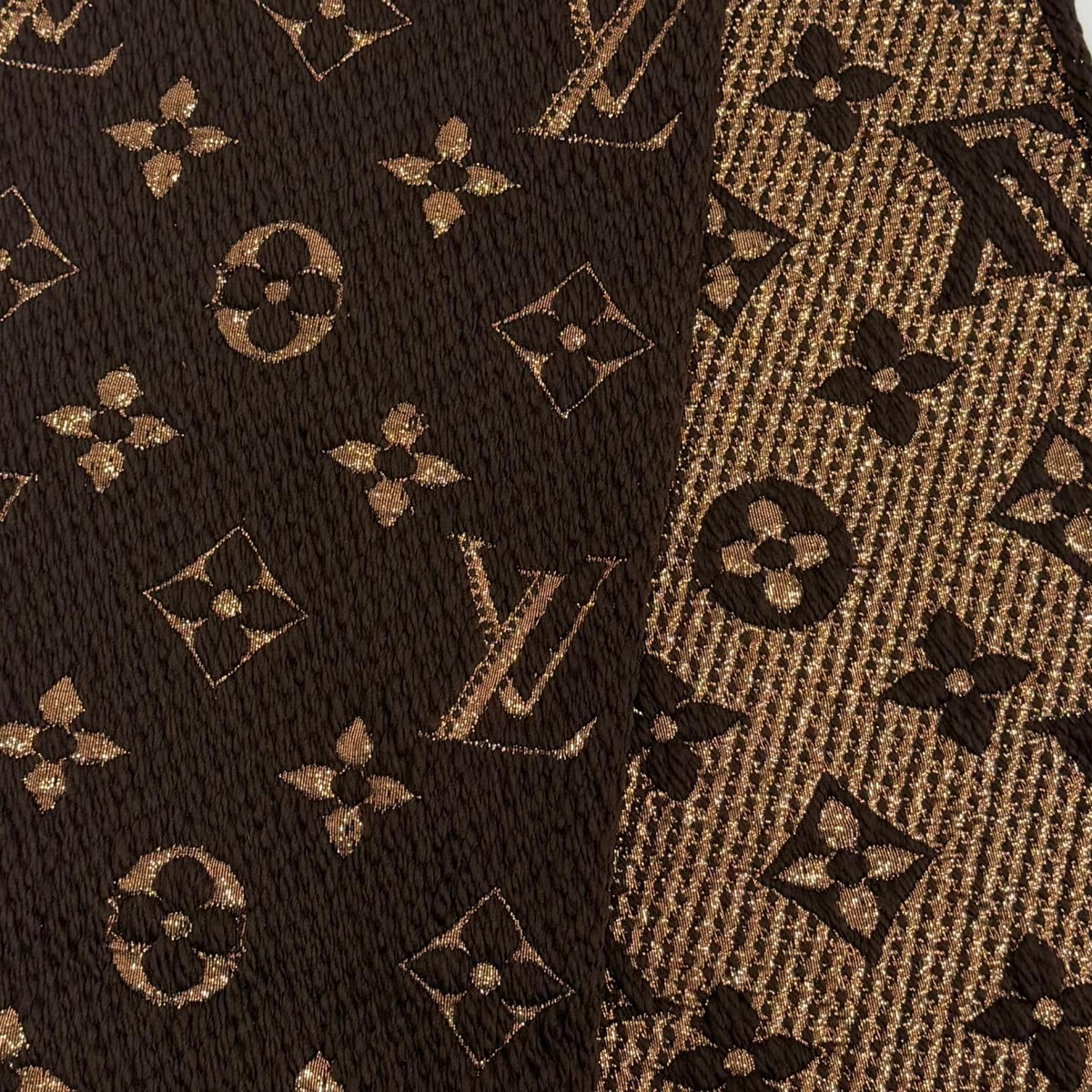Louis Vuitton Logomania Scarf Shine Wool Silk Brown with Fringe — view 4