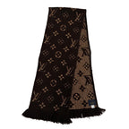 Louis Vuitton Logomania Scarf Shine Wool Silk Brown with Fringe — view 3