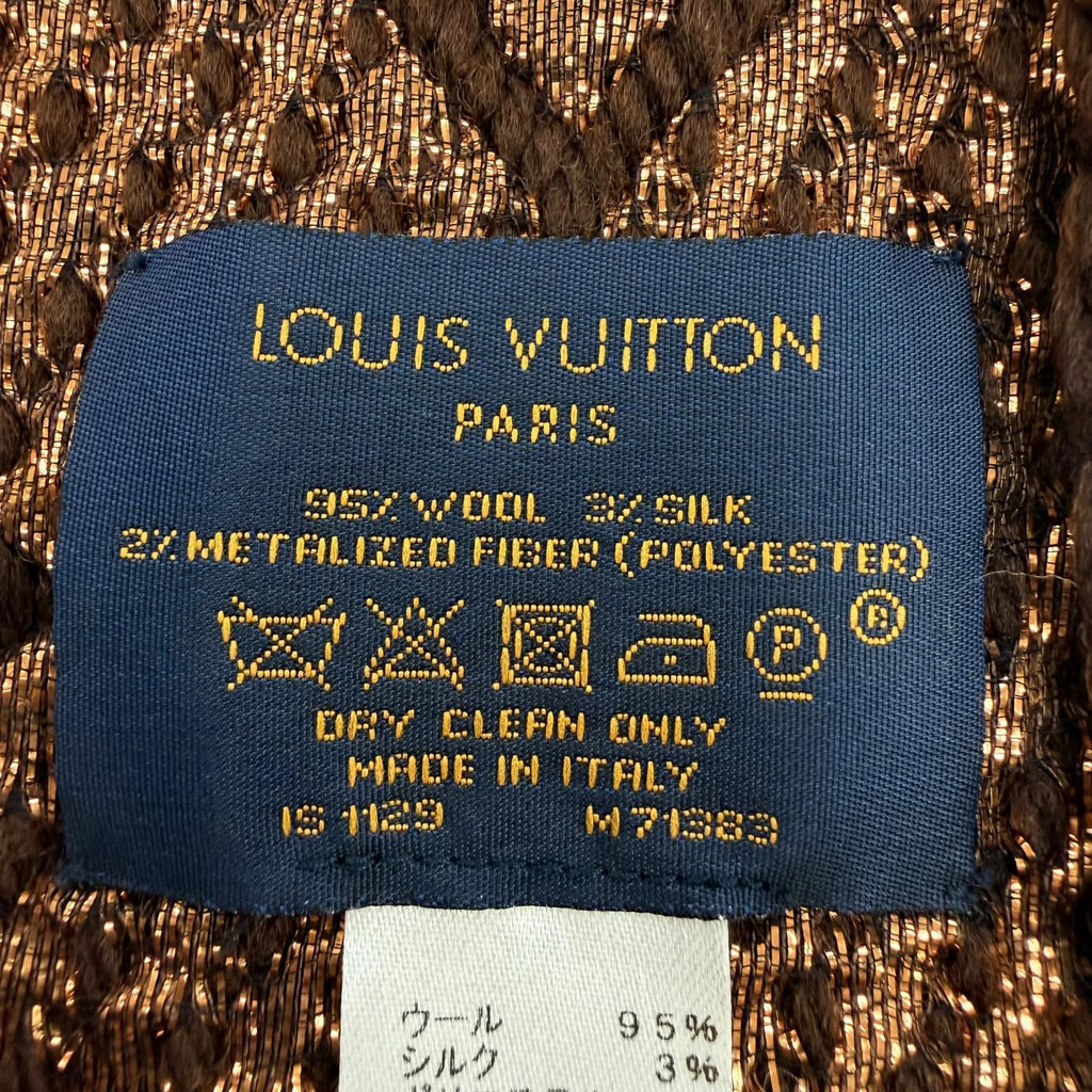 Louis Vuitton Logomania Scarf Shine Wool Silk Brown with Fringe — view 6