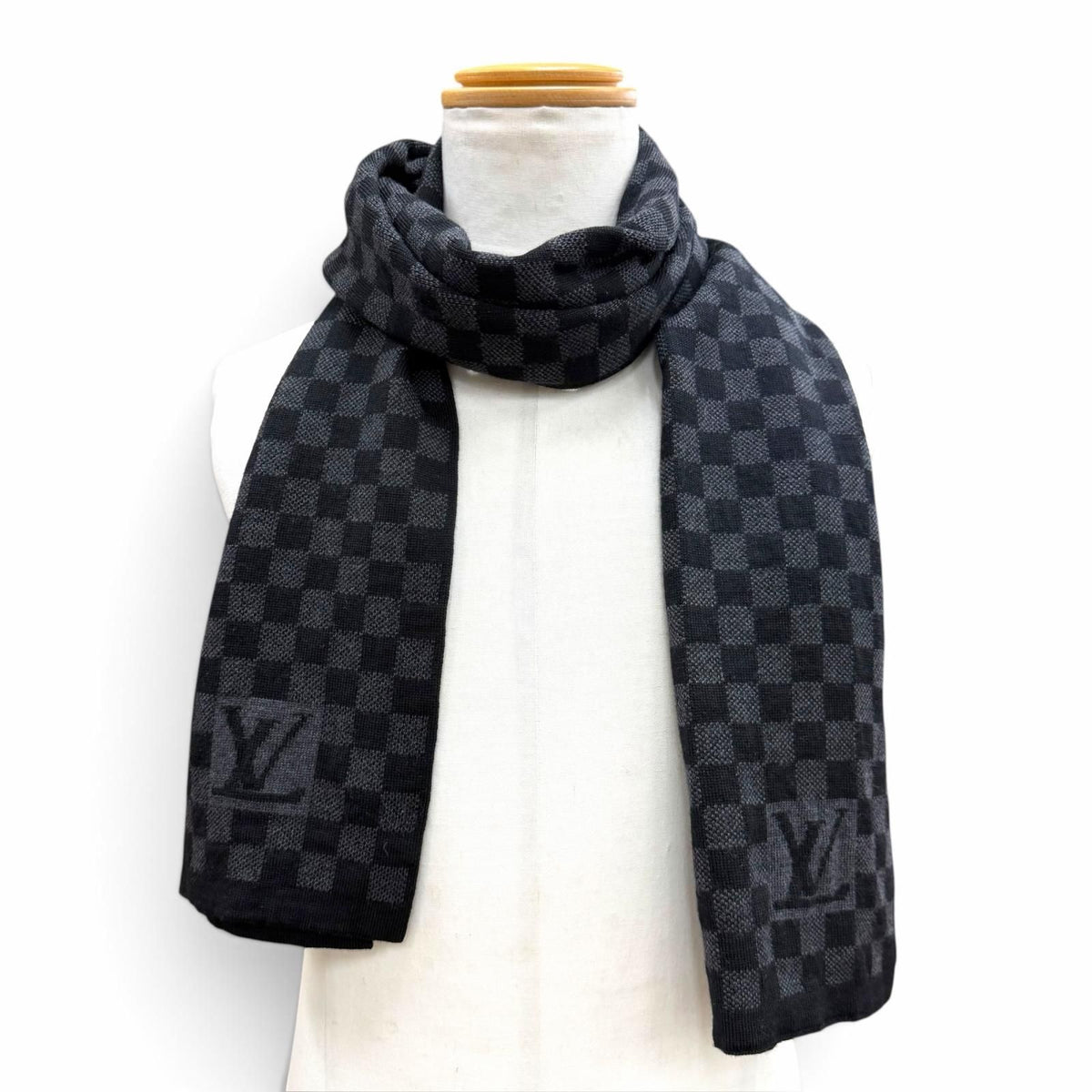Louis Vuitton Echarpe Petit Damier Wool 100% Scarf Black Gray — view 2