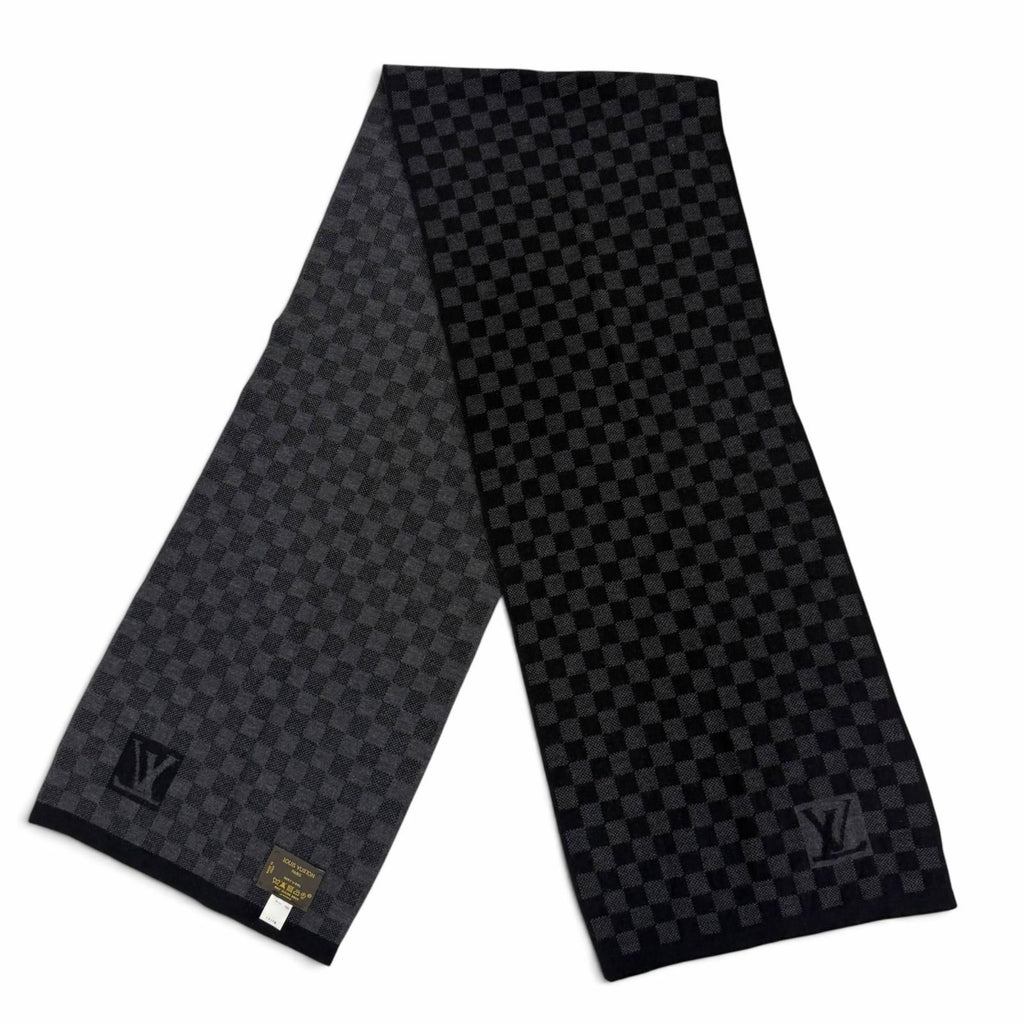 Louis Vuitton Echarpe Petit Damier Wool 100% Scarf Black Gray — view 3