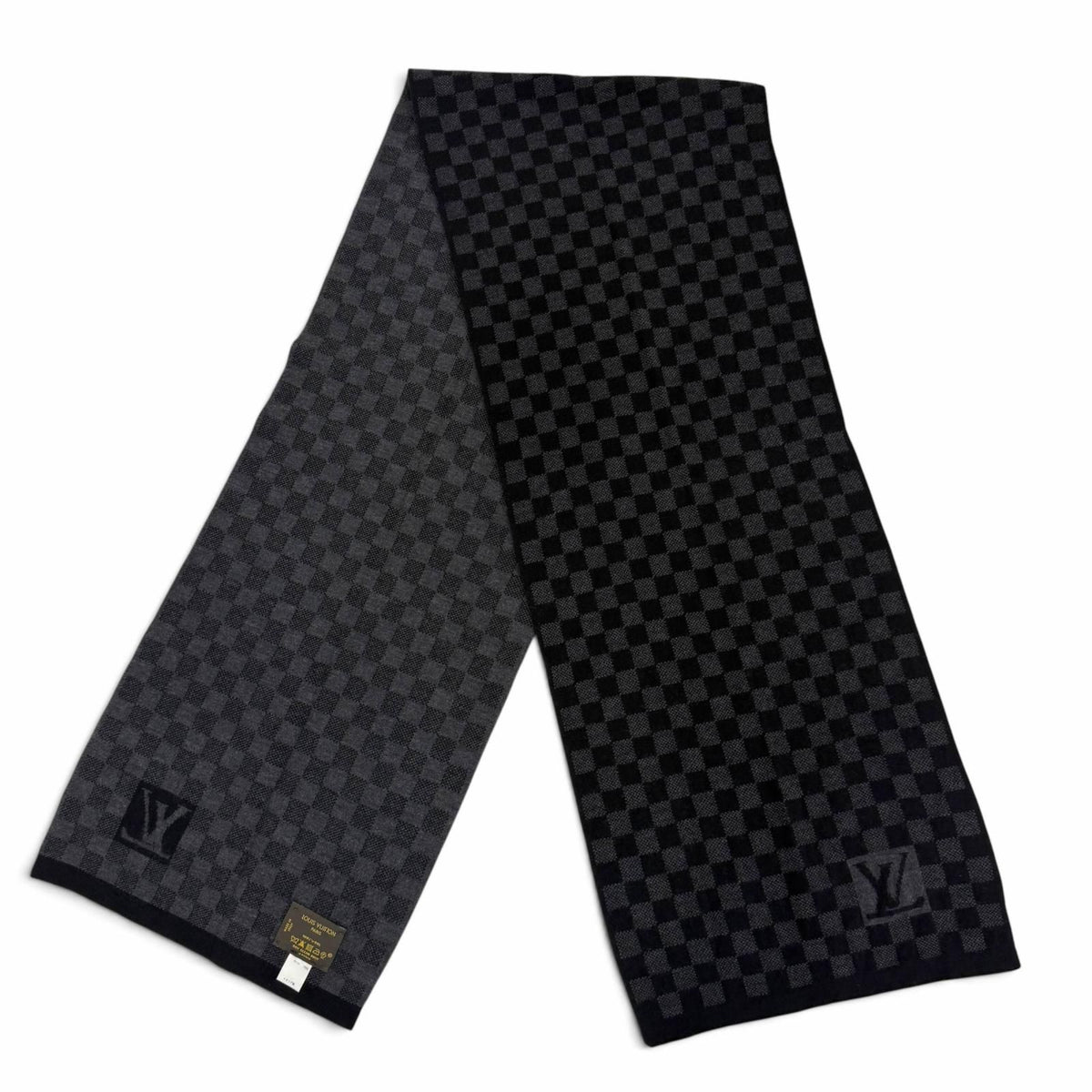 Louis Vuitton Echarpe Petit Damier Wool 100% Scarf Black Gray — view 3