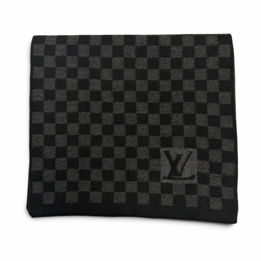 Louis Vuitton Echarpe Petit Damier Wool 100% Scarf Black Gray