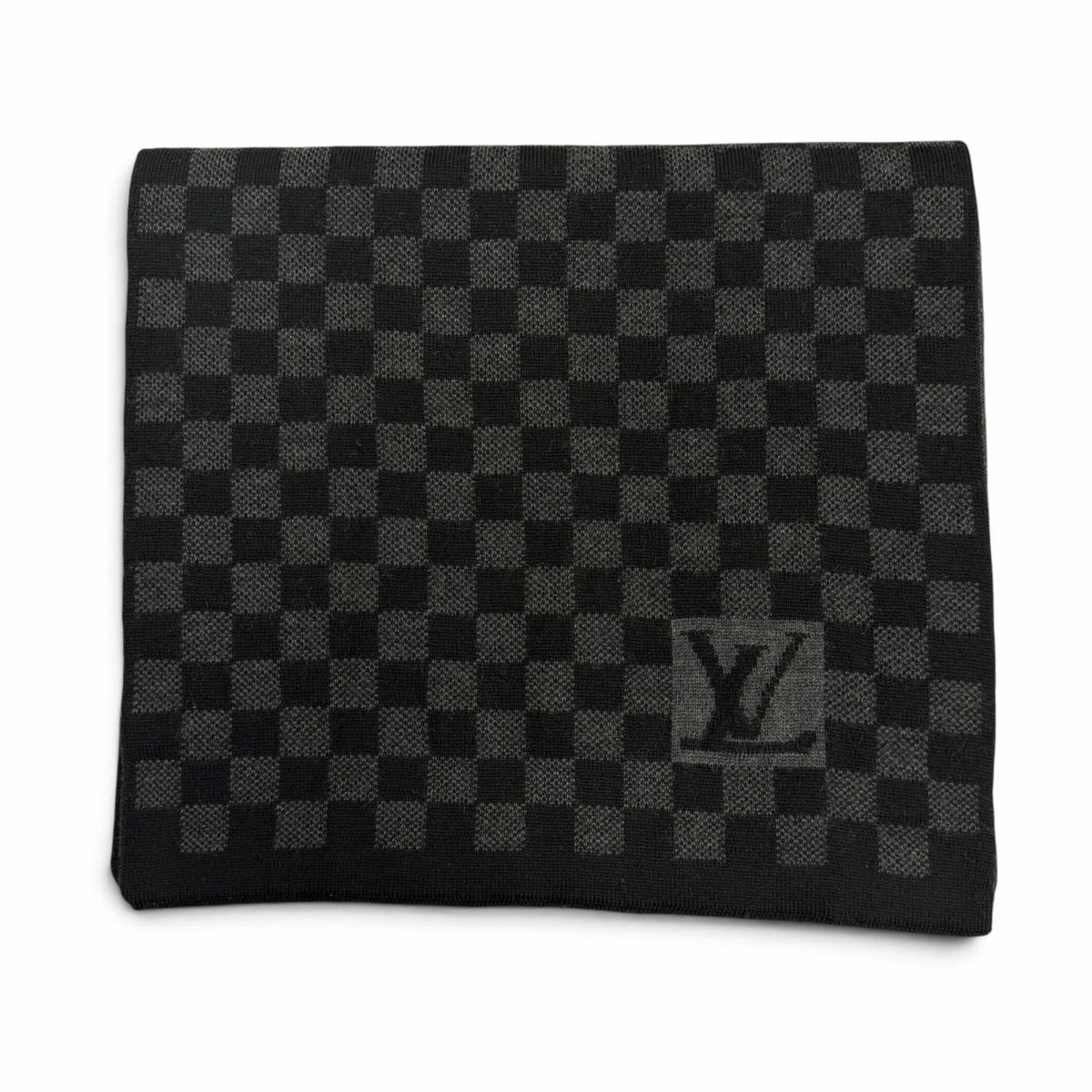 Louis Vuitton Echarpe Petit Damier Wool 100% Scarf Black Gray