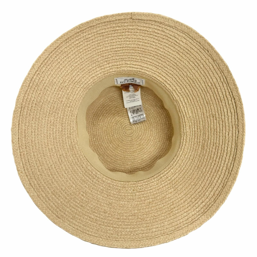 Hermes Chapeau Isola Raffia Leather Natural Gold Hat 57 — view 5
