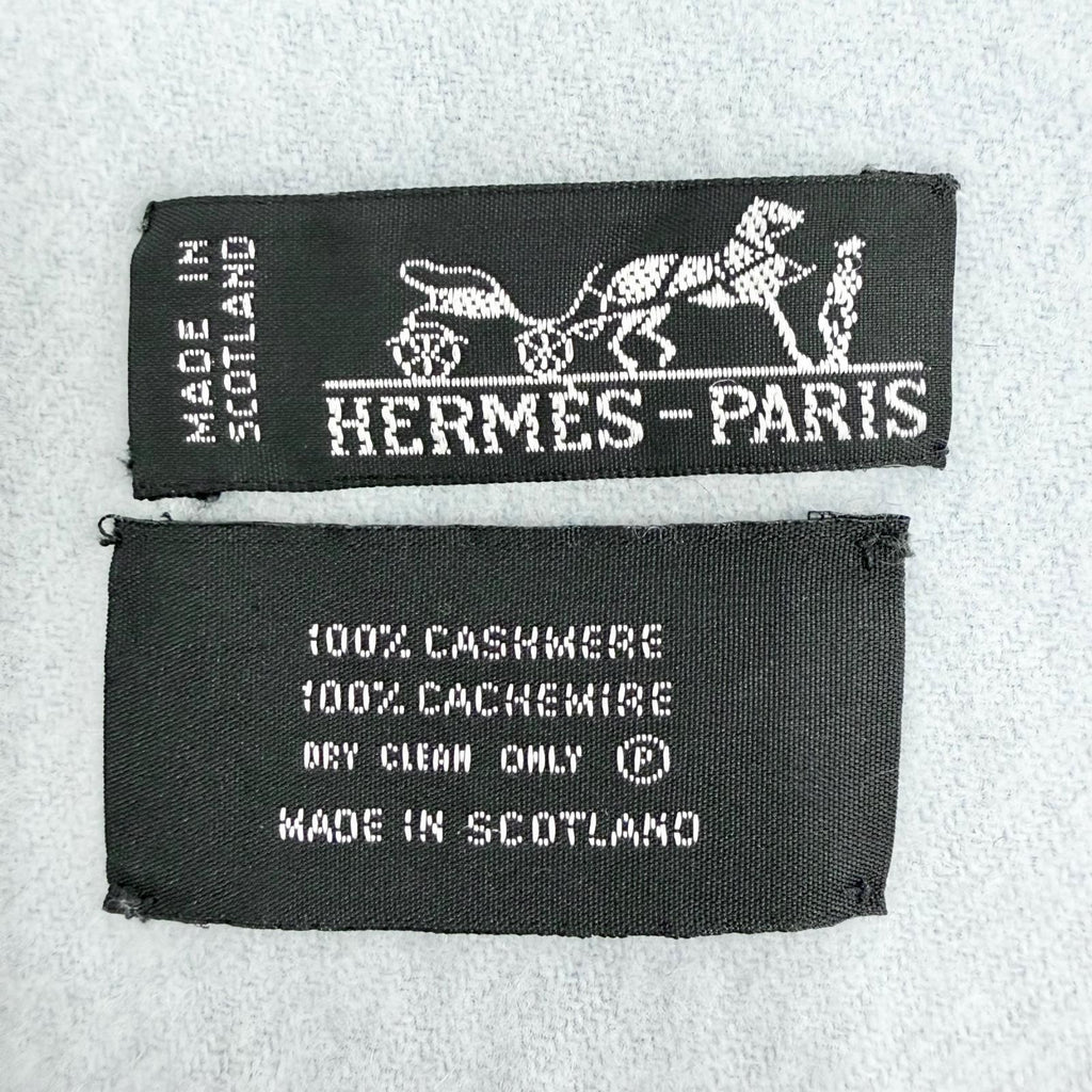 Hermes Cashmere 100% Logo Embroidery Large Shawl Scarf Light Blue — view 7