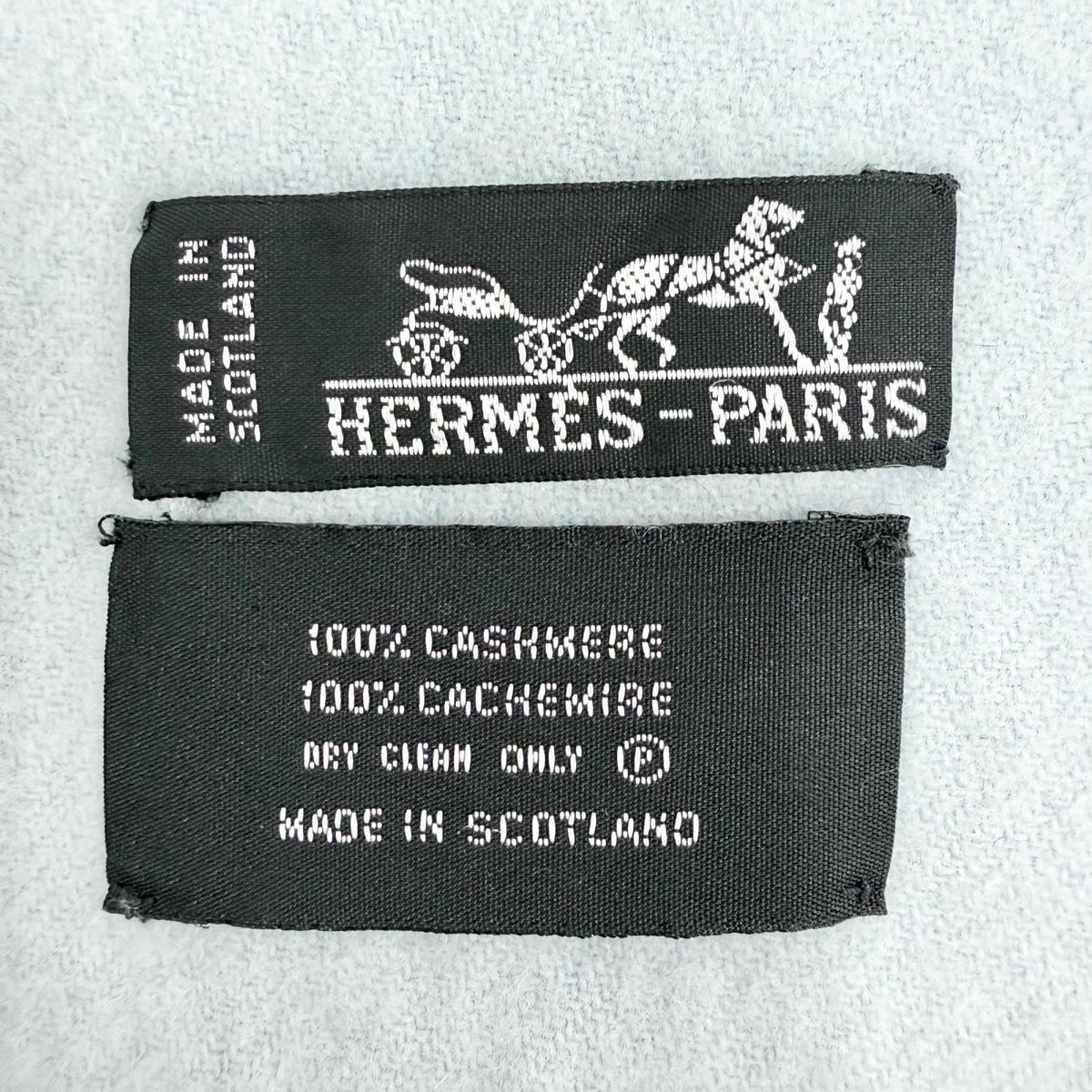 Hermes Cashmere 100% Logo Embroidery Large Shawl Scarf Light Blue — view 7