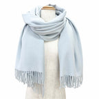 Hermes Cashmere 100% Logo Embroidery Large Shawl Scarf Light Blue — view 2
