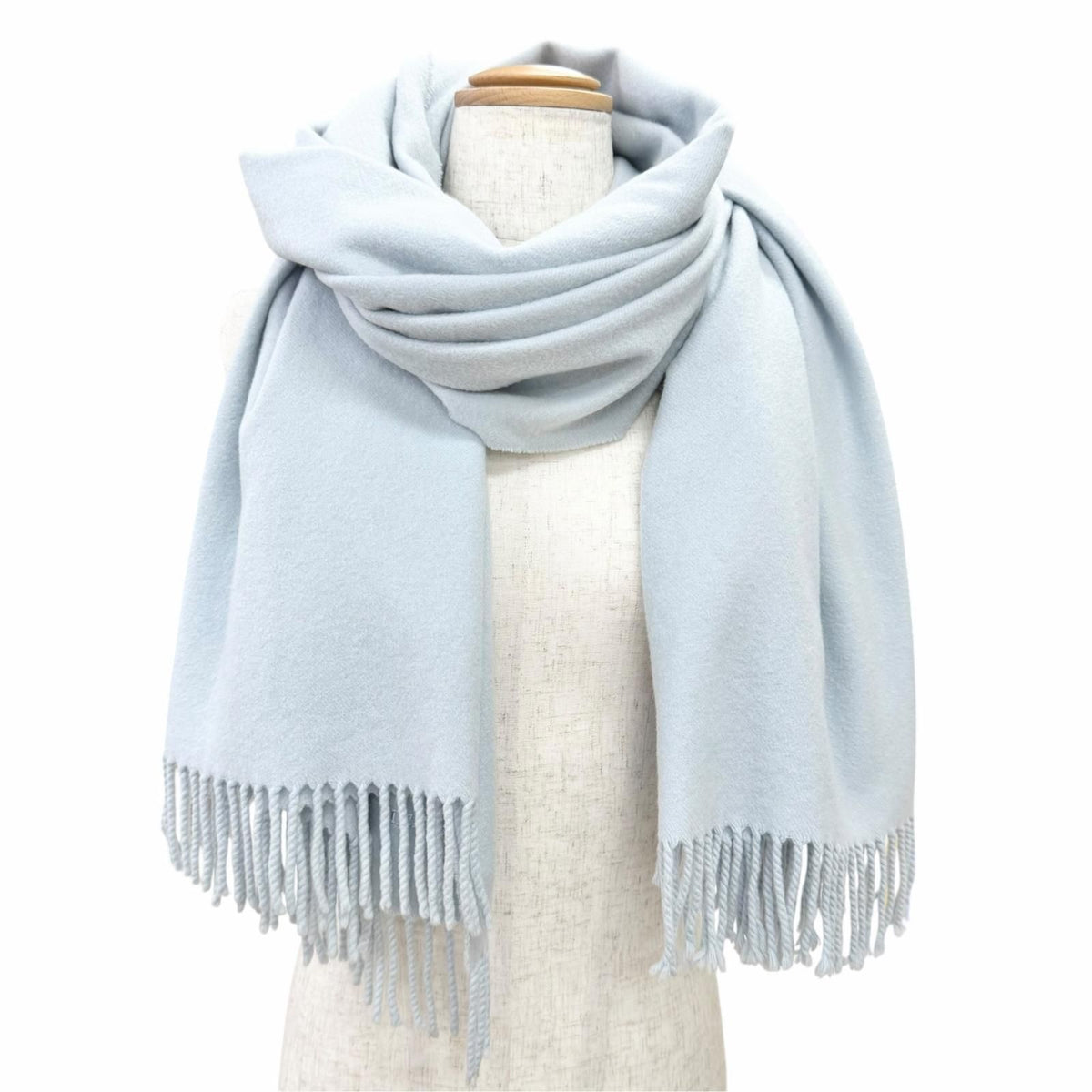 Hermes Cashmere 100% Logo Embroidery Large Shawl Scarf Light Blue — view 2