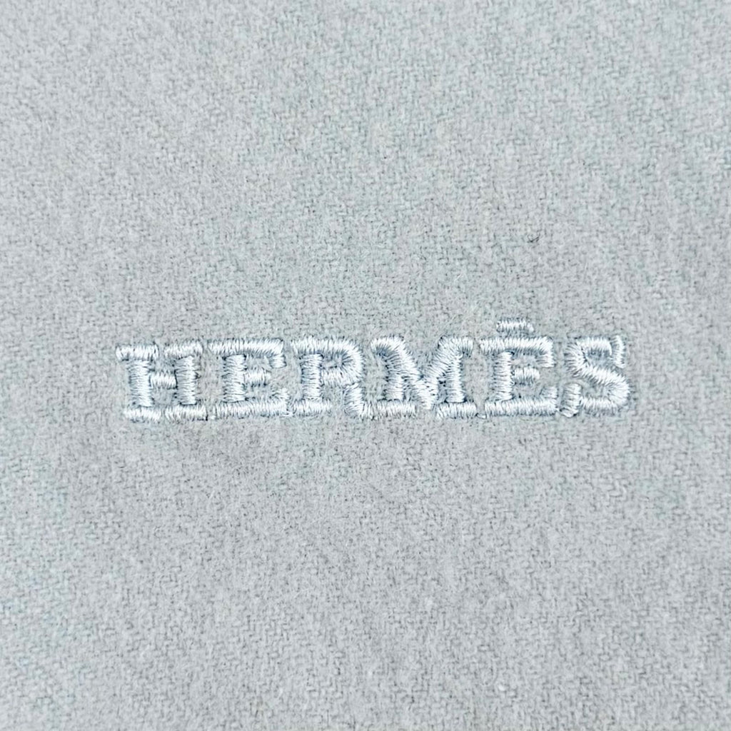 Hermes Cashmere 100% Logo Embroidery Large Shawl Scarf Light Blue — view 6