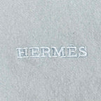 Hermes Cashmere 100% Logo Embroidery Large Shawl Scarf Light Blue — view 6