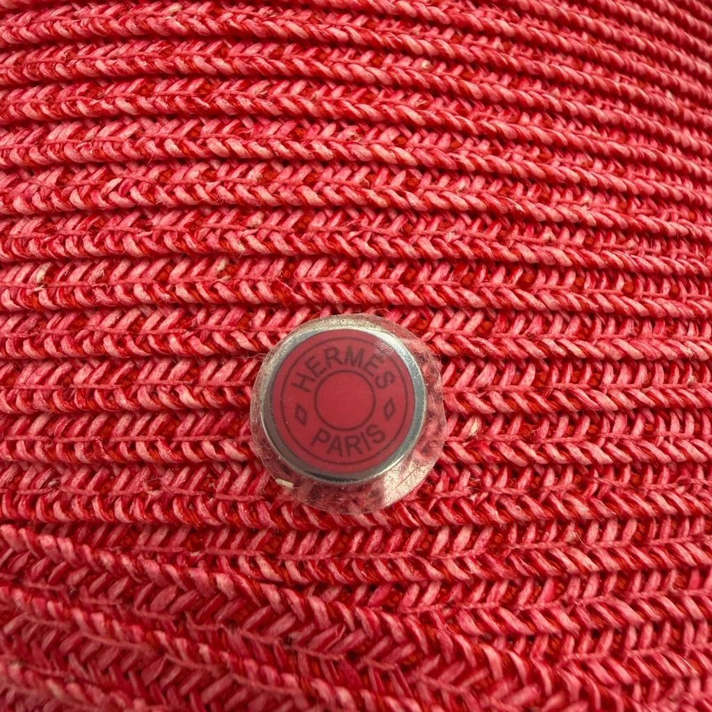 Hermes Emma Geranium Rose Orange Sellier Straw Hat 58 — view 6