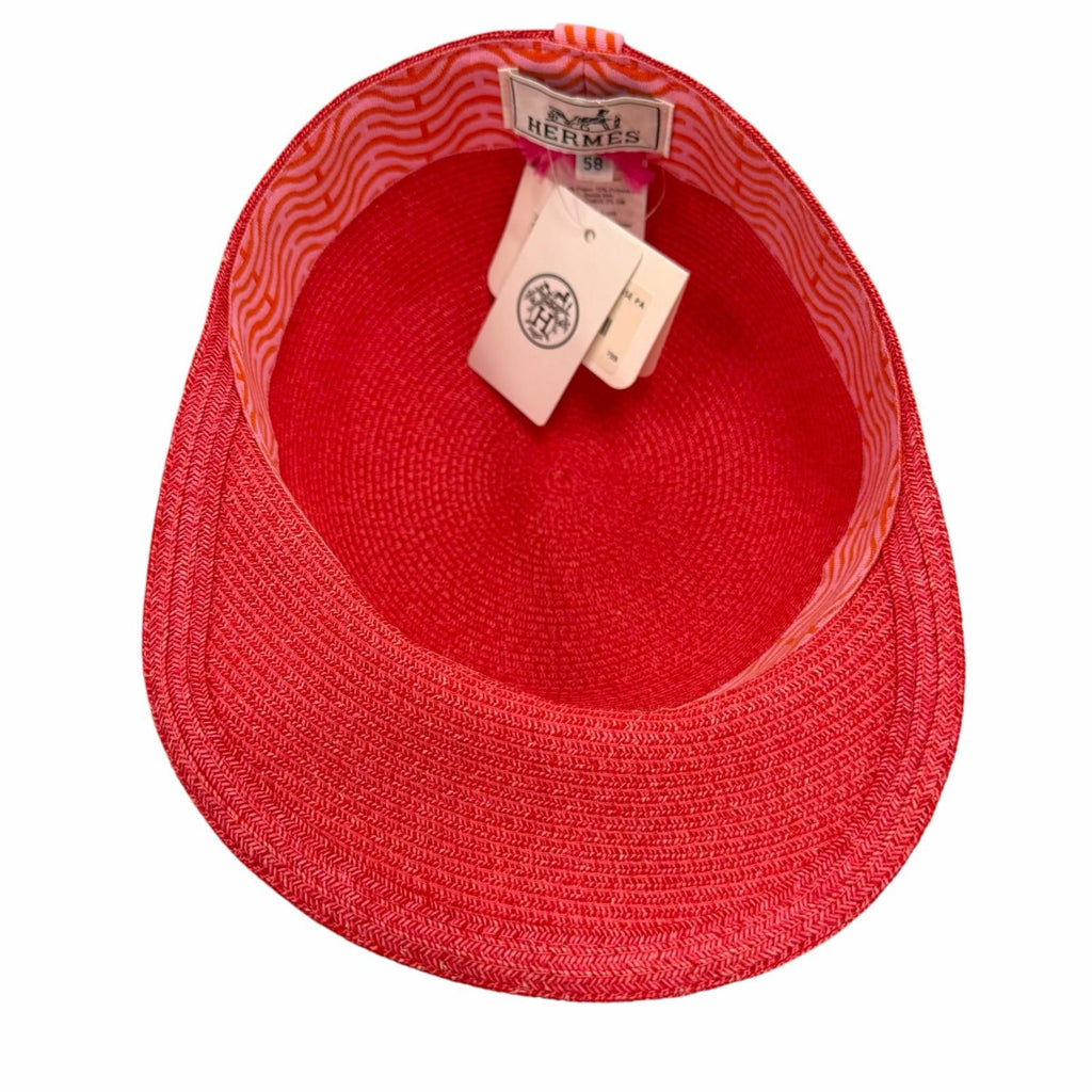 Hermes Emma Geranium Rose Orange Sellier Straw Hat 58 — view 5
