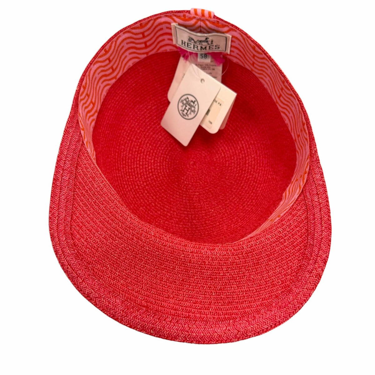 Hermes Emma Geranium Rose Orange Sellier Straw Hat 58 — view 5
