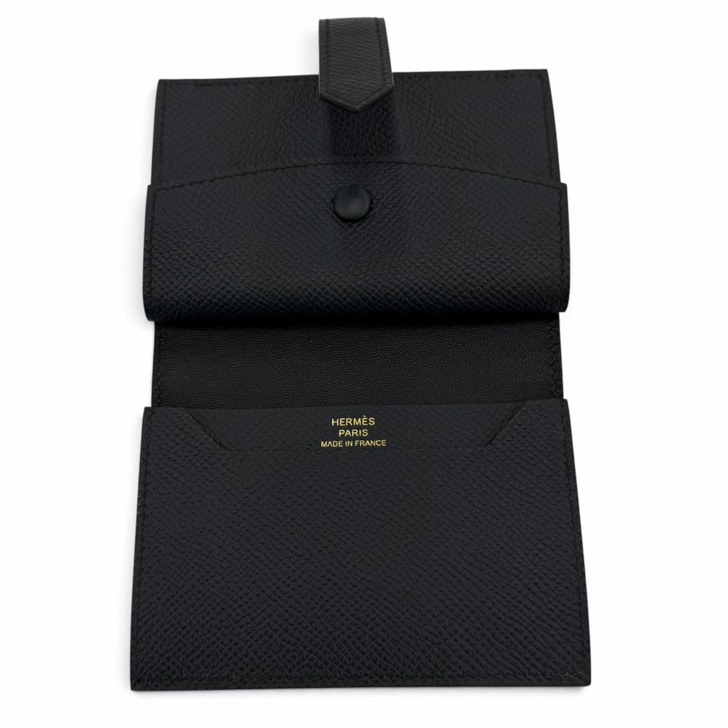 Hermes Bearn Mini Veau Epsom Blue Indigo Gold Bifold Wallet — view 5