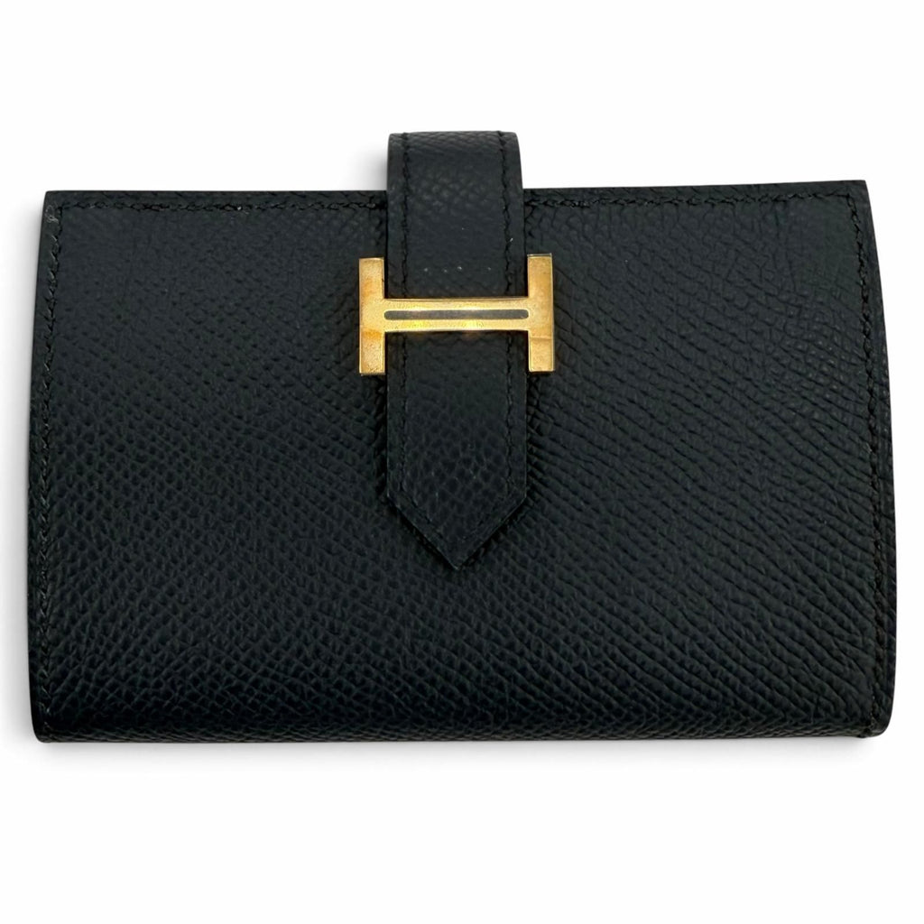 Hermes Bearn Mini Veau Epsom Blue Indigo Gold Bifold Wallet