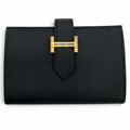 Hermes Bearn Mini Veau Epsom Blue Indigo Gold Bifold Wallet