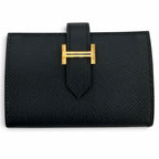 Hermes Bearn Mini Veau Epsom Blue Indigo Gold Bifold Wallet
