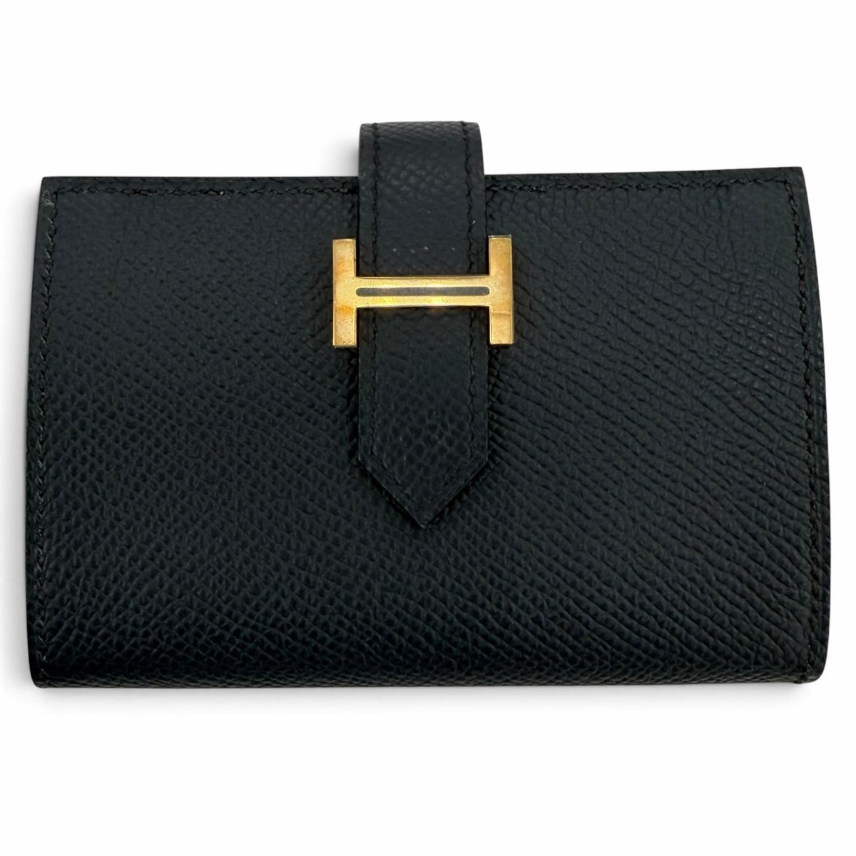 Hermes Bearn Mini Veau Epsom Blue Indigo Gold Bifold Wallet