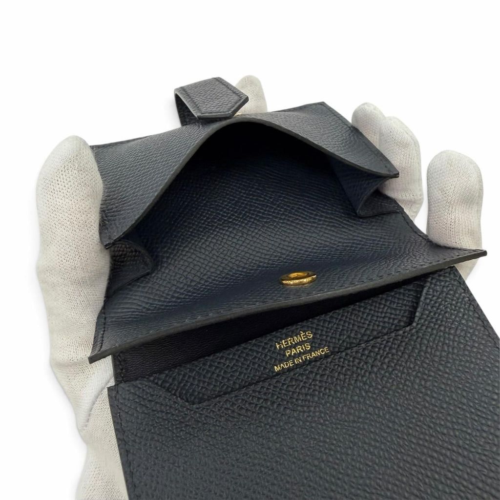 Hermes Bearn Mini Veau Epsom Blue Indigo Gold Bifold Wallet — view 6