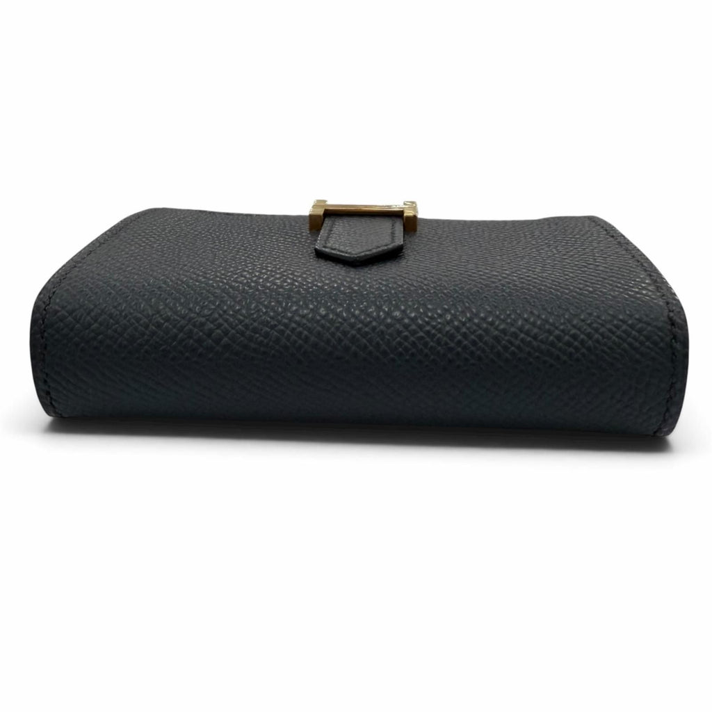 Hermes Bearn Mini Veau Epsom Blue Indigo Gold Bifold Wallet — view 4
