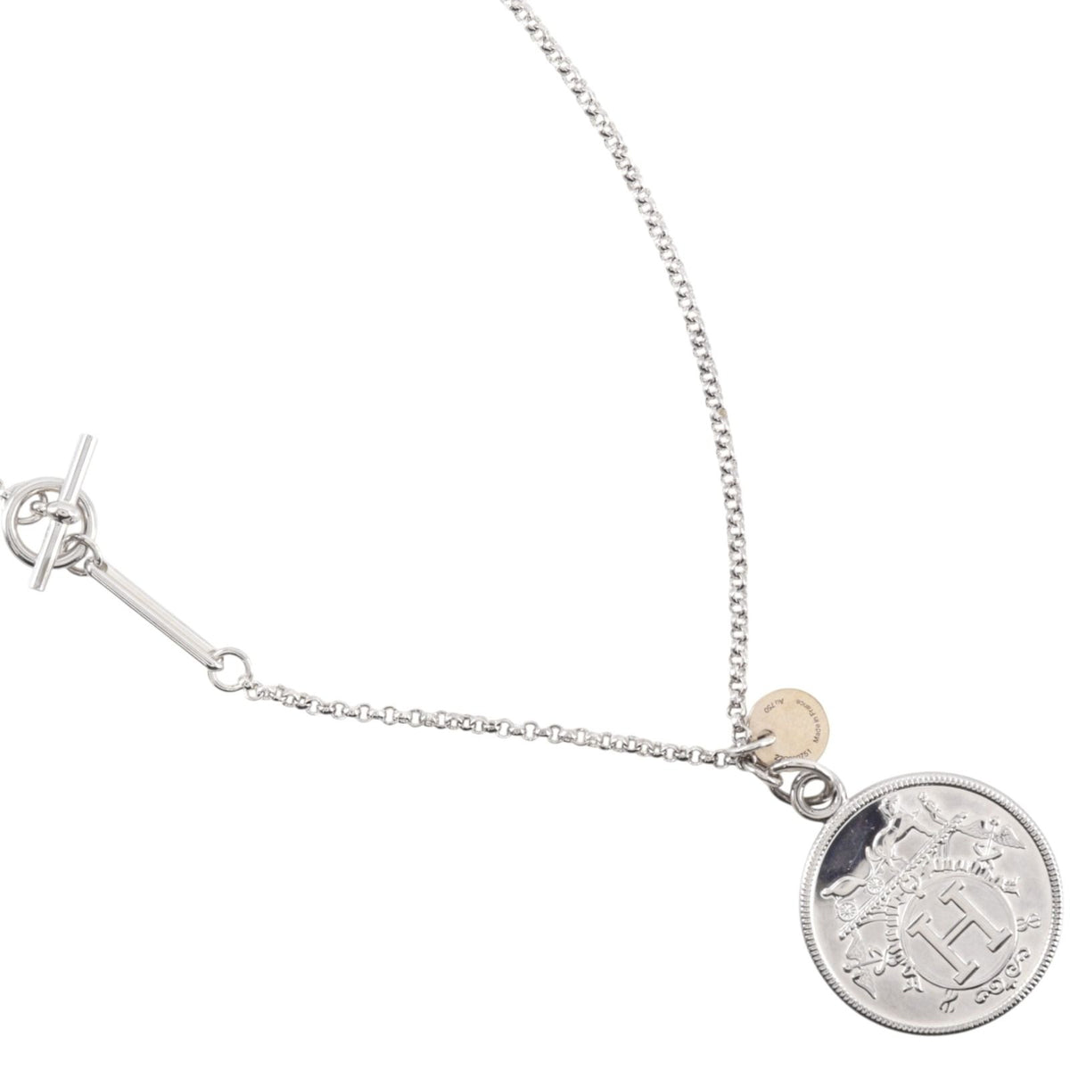 Hermes Ex-Libris MM 925 Sterling Silver 18k Yellow Gold Necklace