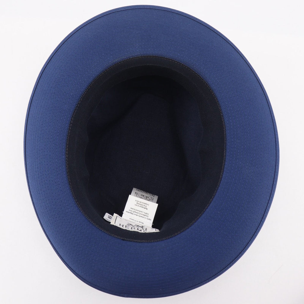 Hermes Fedora Hat Cotton Linen Navy Hat — view 5
