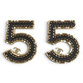 Chanel CC Logo 5 Earrings Black Gold