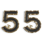 Chanel CC Logo 5 Earrings Black Gold