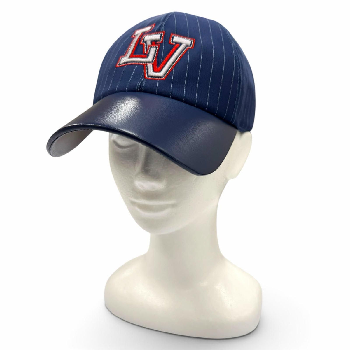 Louis Vuitton LV Varsity Leather Striped Hat Baseball Cap Navy