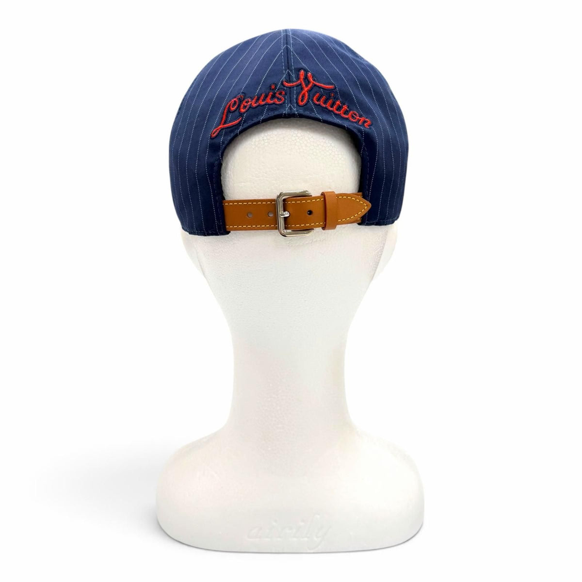 Louis Vuitton LV Varsity Leather Striped Hat Baseball Cap Navy — view 3