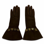 Hermes Gold Chaine D'ancre Suede Leather Glove Dark Brown — view 5