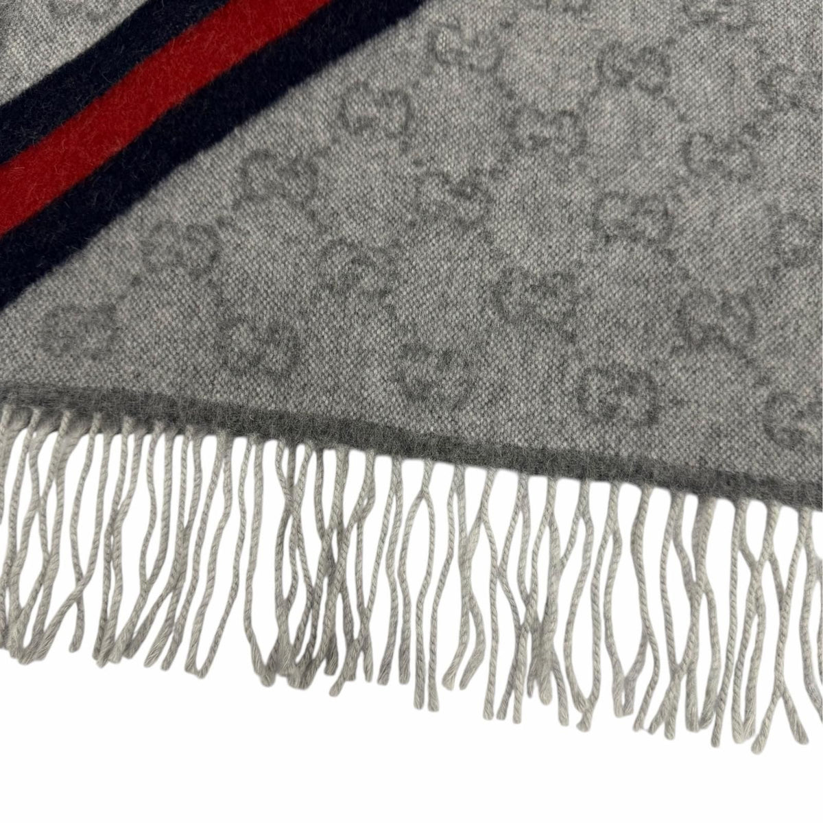Gucci Wool Alpaca GG Pattern Web Line Scarf with Fringe Gray 37 — view 5