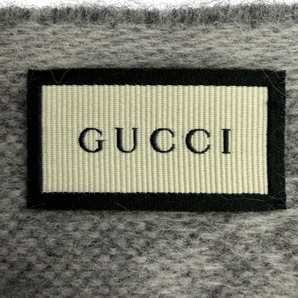 Gucci Wool Alpaca GG Pattern Web Line Scarf with Fringe Gray 37 — view 6