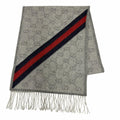 Gucci Wool Alpaca GG Pattern Web Line Scarf with Fringe Gray 37
