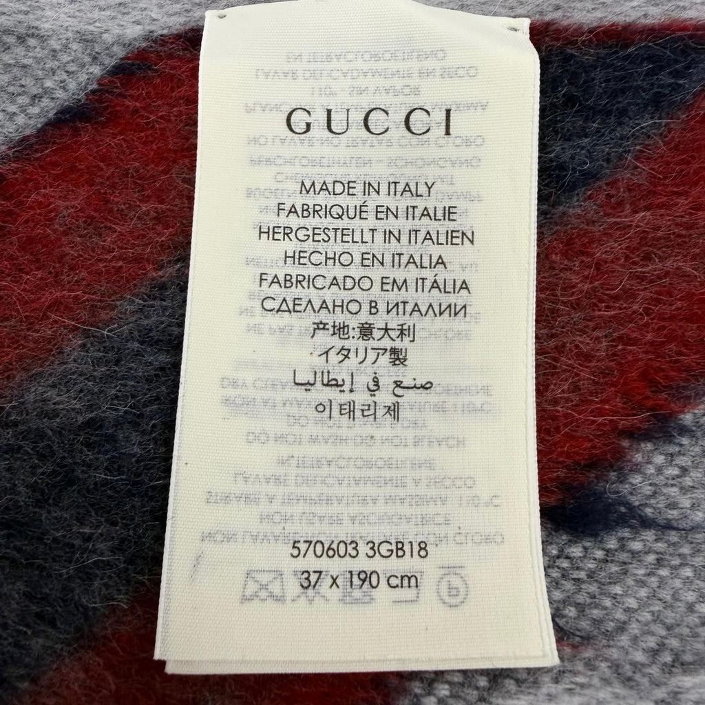 Gucci Wool Alpaca GG Pattern Web Line Scarf with Fringe Gray 37 — view 7