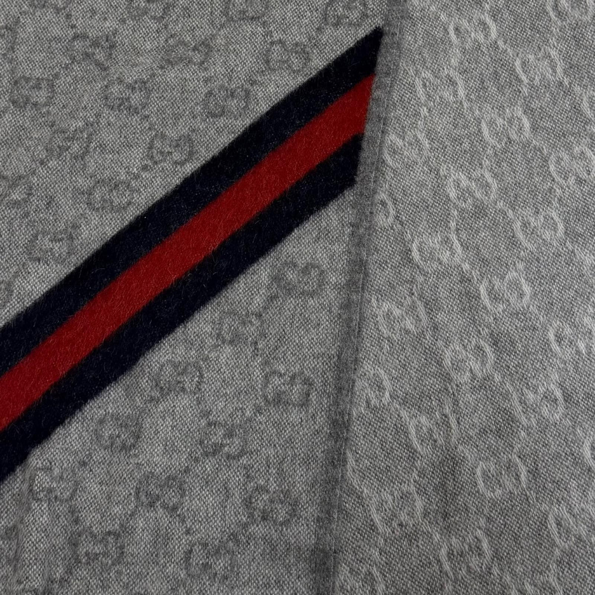 Gucci Wool Alpaca GG Pattern Web Line Scarf with Fringe Gray 37 — view 4