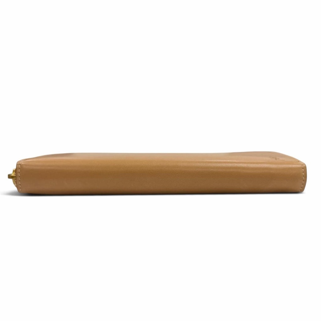 Saint Laurent Paris Logo Stamp Leather Zip Around Wallet Light Brown — view 4