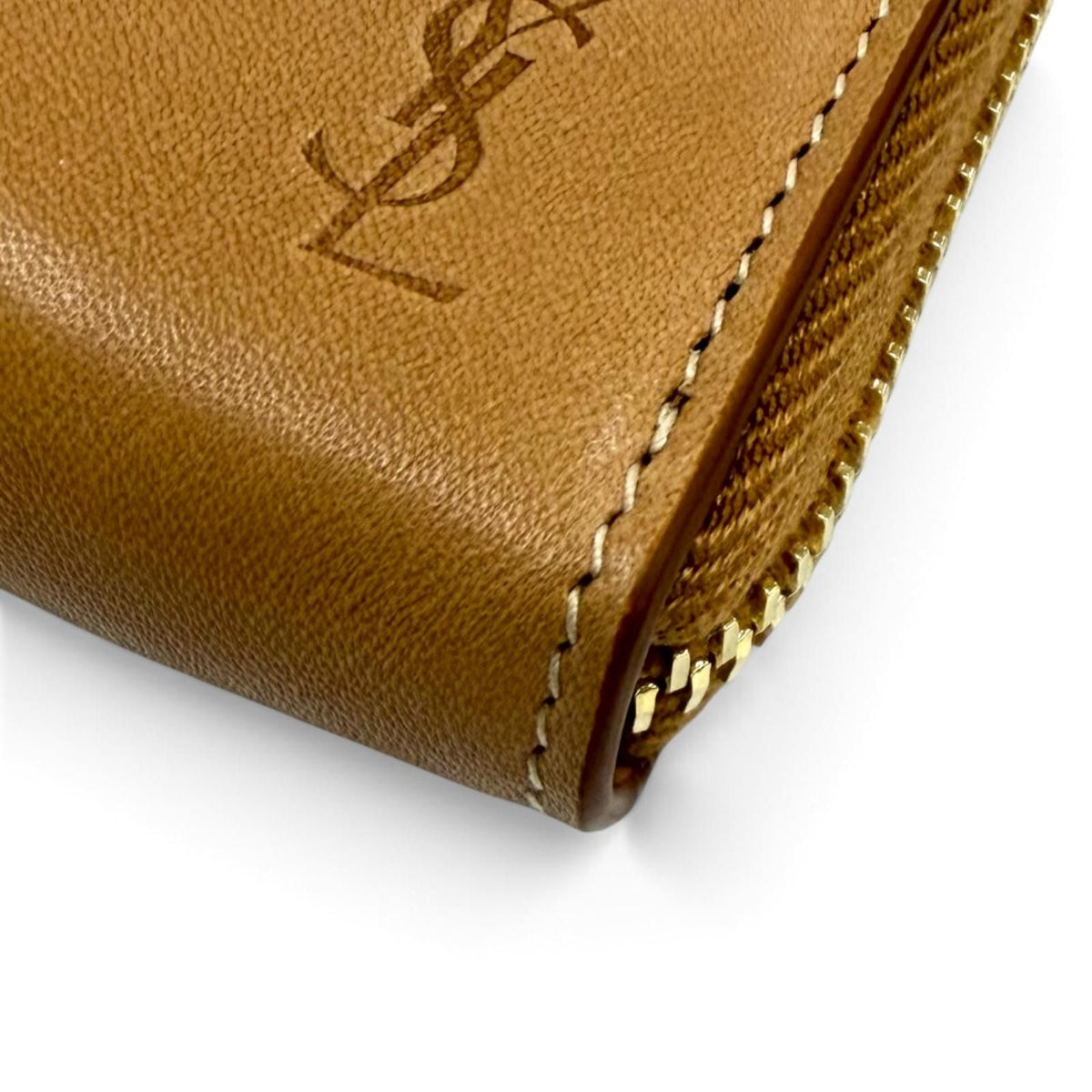 Saint Laurent Paris Logo Stamp Leather Zip Around Wallet Light Brown — view 7