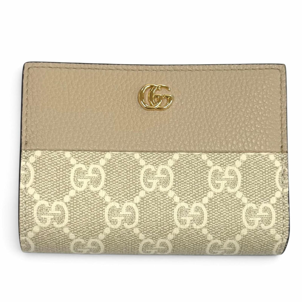 Gucci Double G Bicolor Small Wallet GG Supreme Leather Bifold Beige