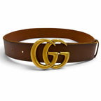 Gucci Leather Double G Buckle Wide Belt Brown Gold — view 3