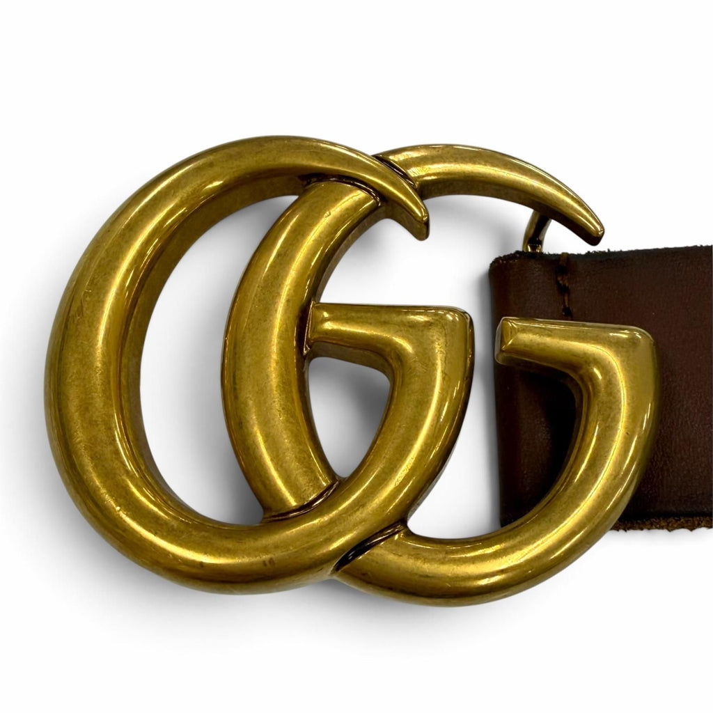 Gucci Leather Double G Buckle Wide Belt Brown Gold — view 5